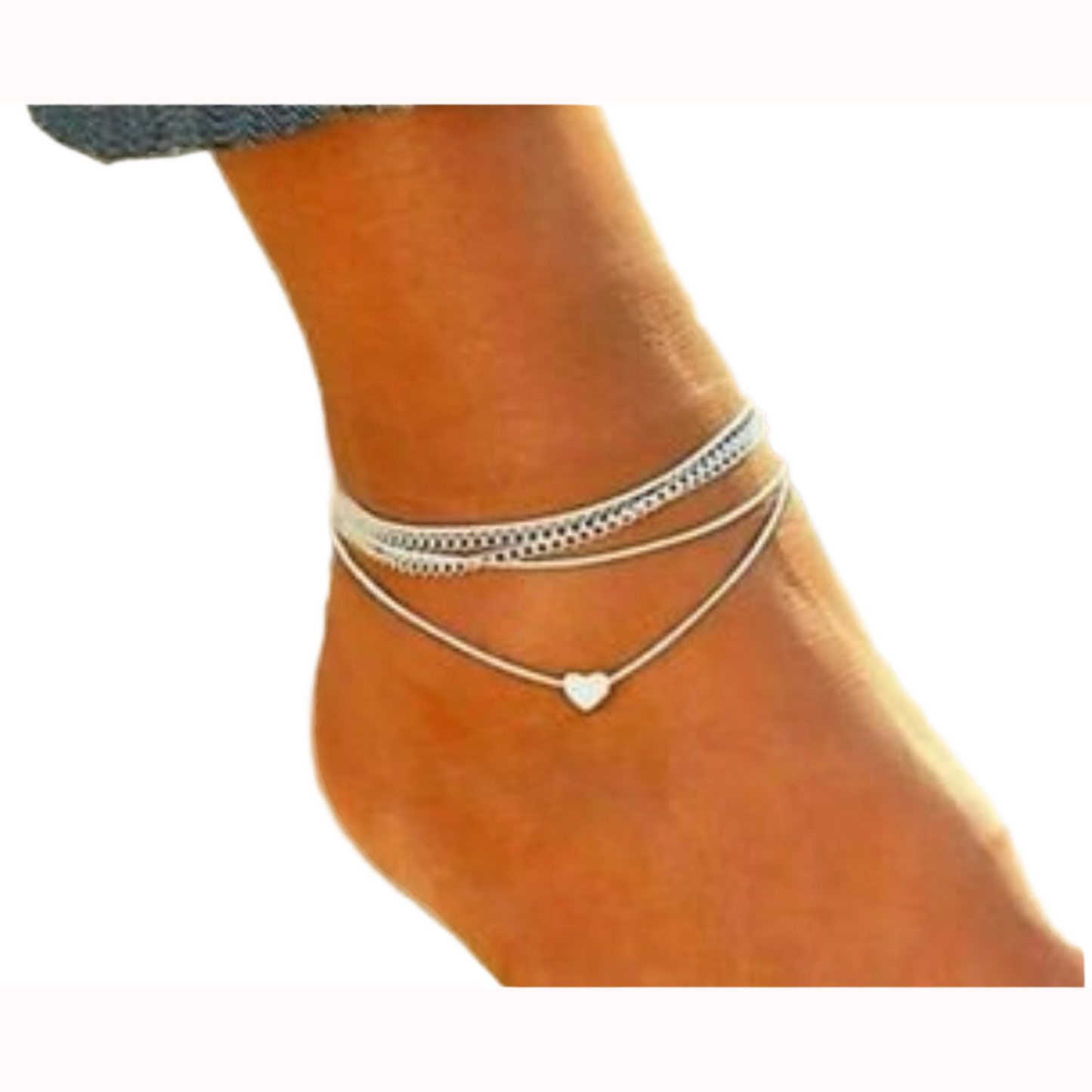 Layered Heart Anklet Bracelet