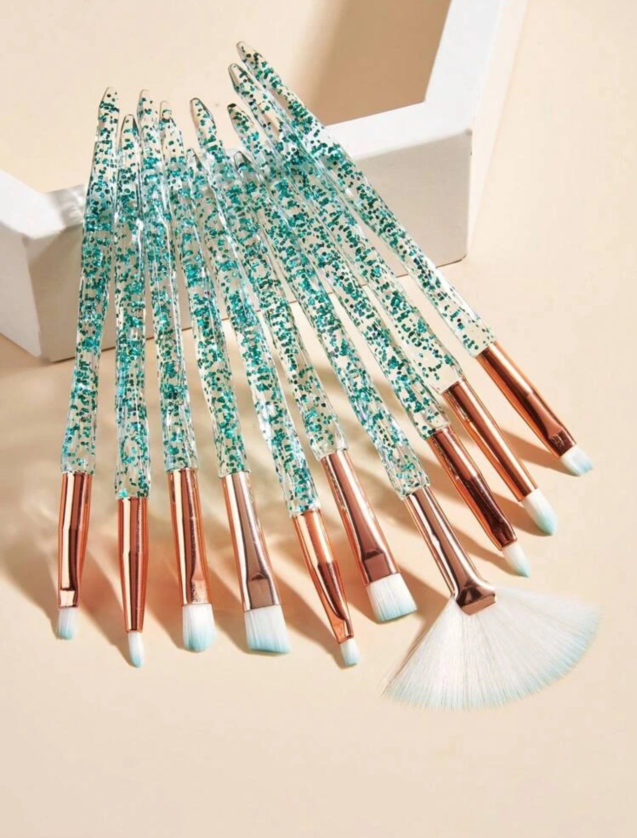 Crystal Makeup Brush Set {Green} 10pc