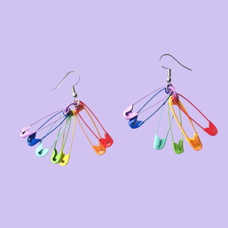 Rainbow Safety Pin Earrings