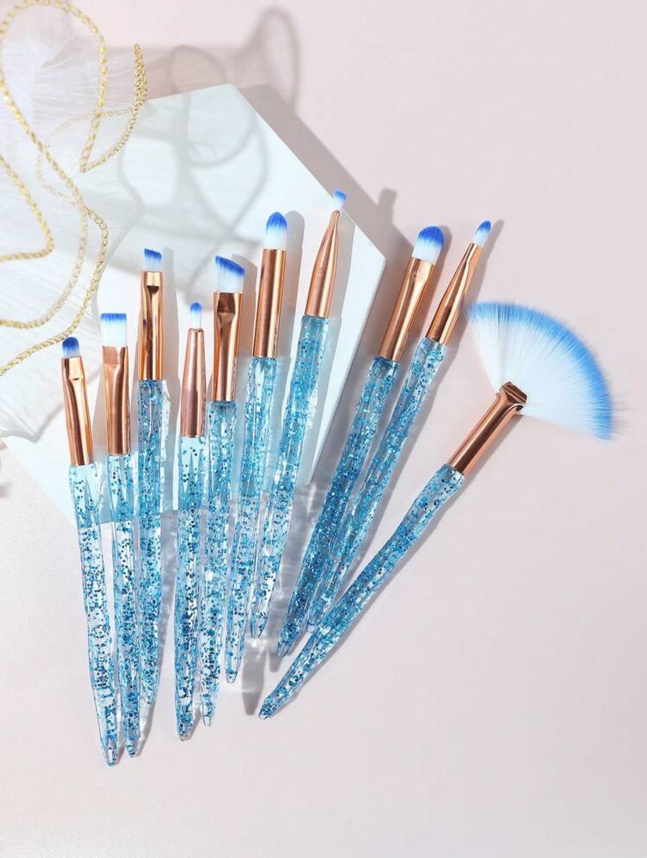 Crystal Makeup Brush Set {Blue} 10pc