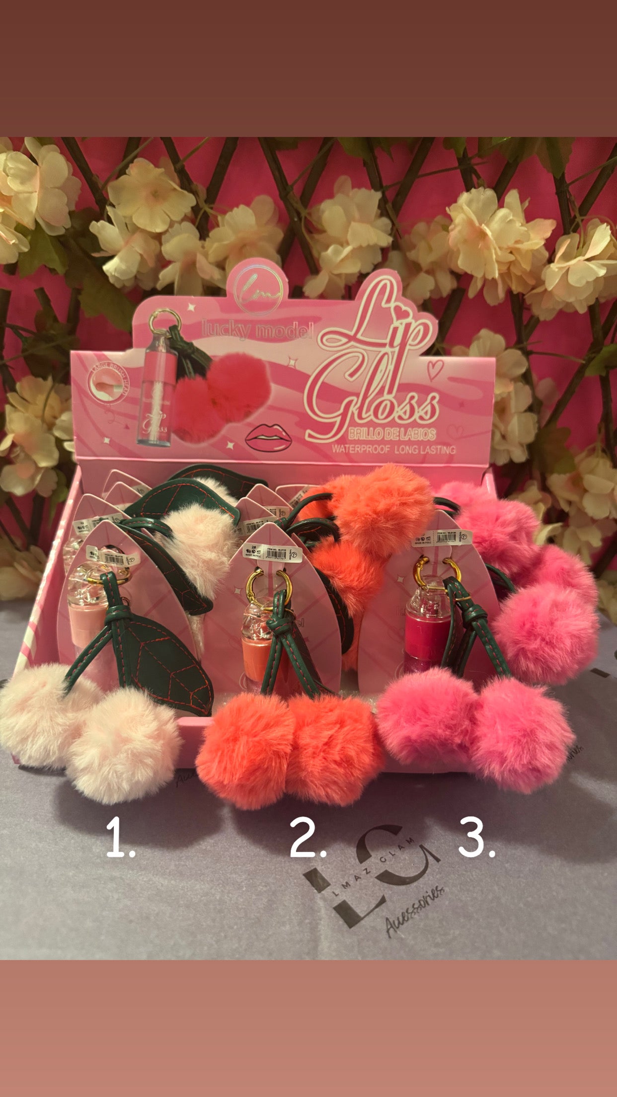 Cherry PomPom Lipgloss Keychain