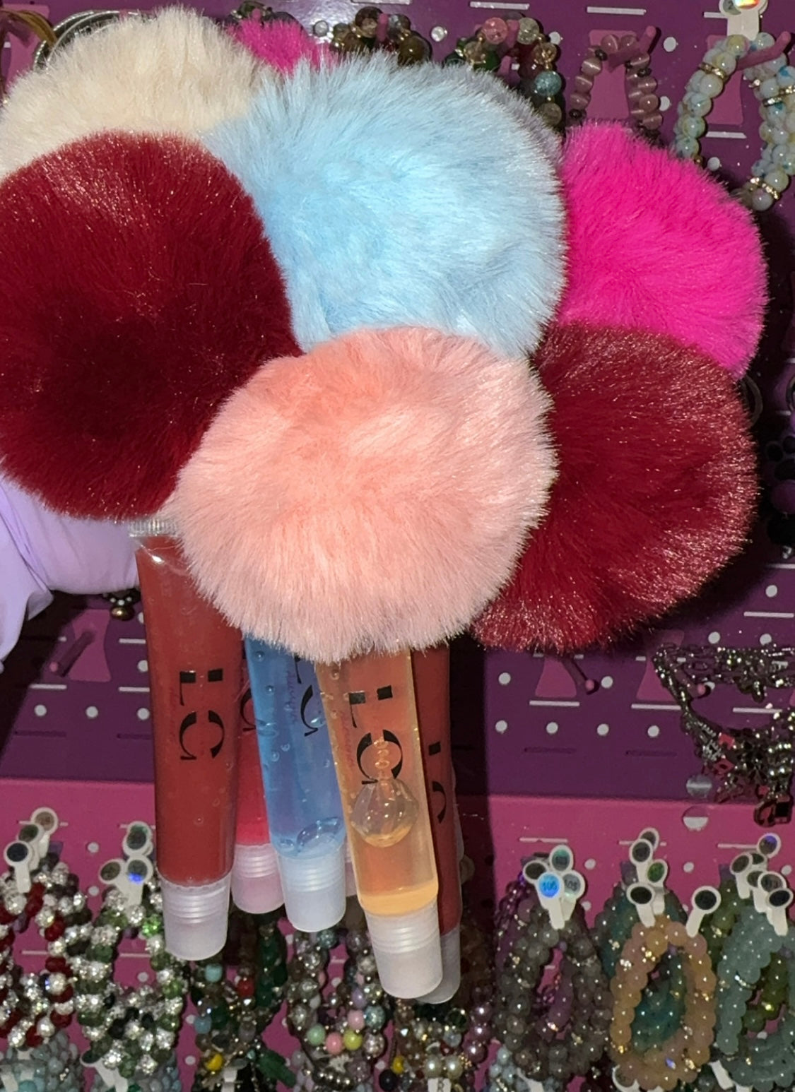 Bubble Gum Lipgloss Pom Pom Keychain