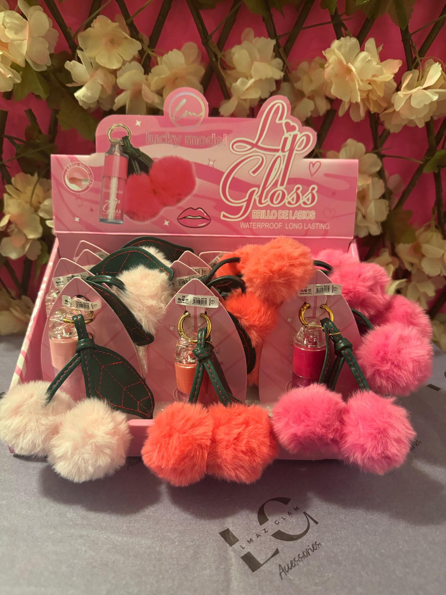 Cherry PomPom Lipgloss Keychain