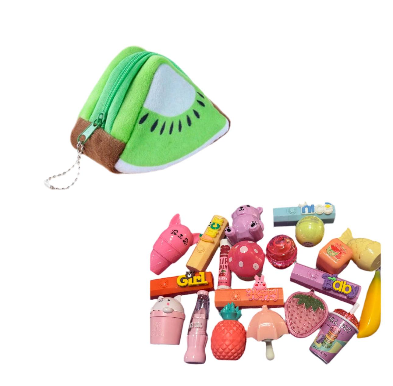 Mystery 5pc Kids Unique Lip Balm Bundle w/Plushie