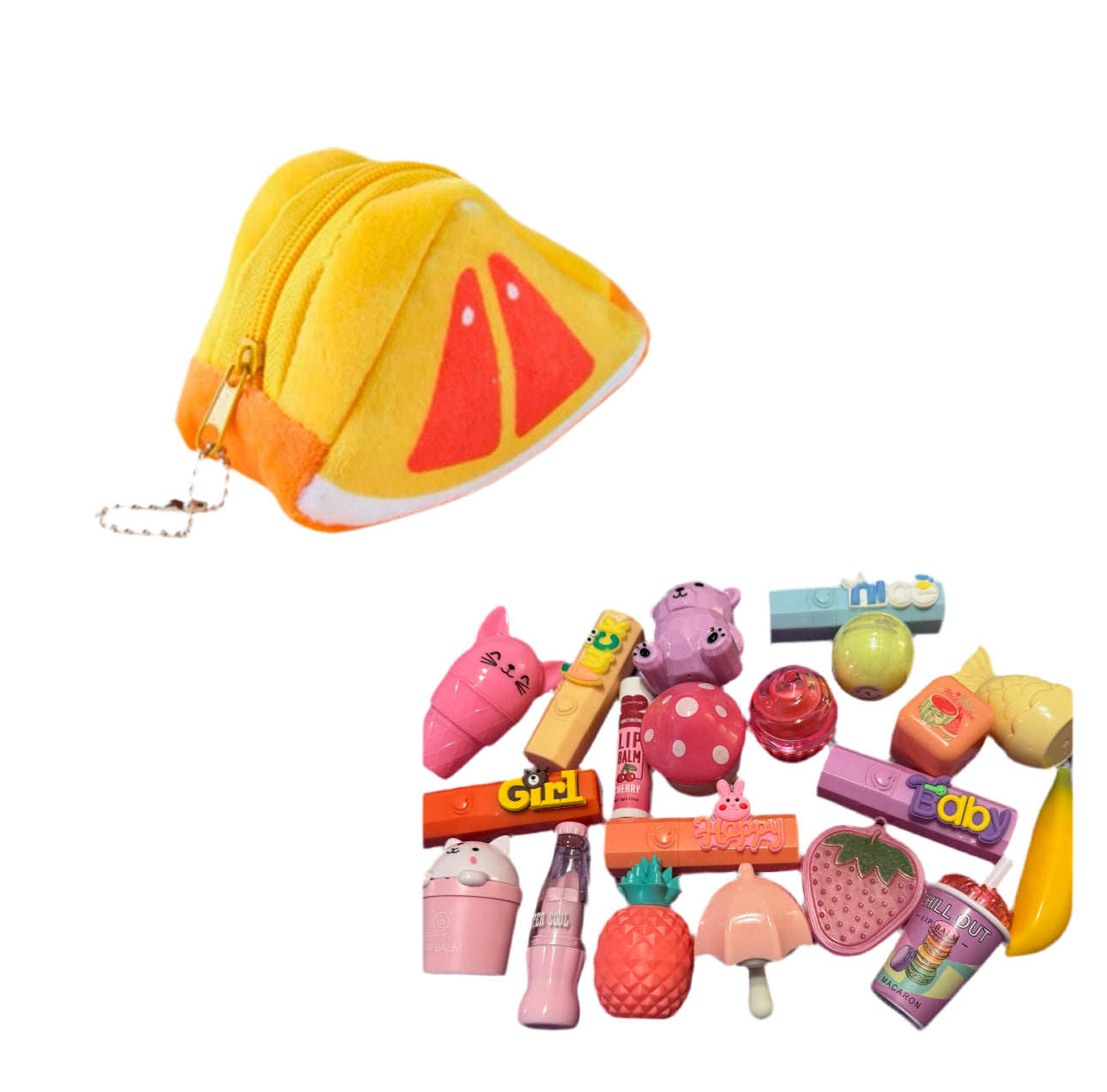 Mystery 5pc Kids Unique Lip Balm Bundle w/Plushie