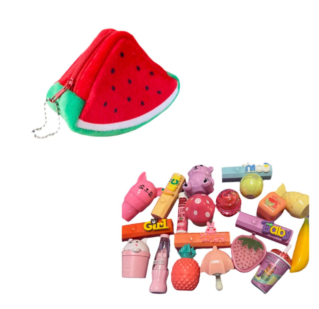 Mystery 5pc Kids Unique Lip Balm Bundle w/Plushie