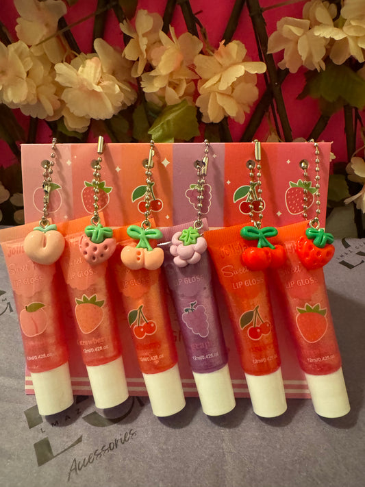 JollyLady Shimmery Fruity Lip Gloss w/Charm Set {6pcs}