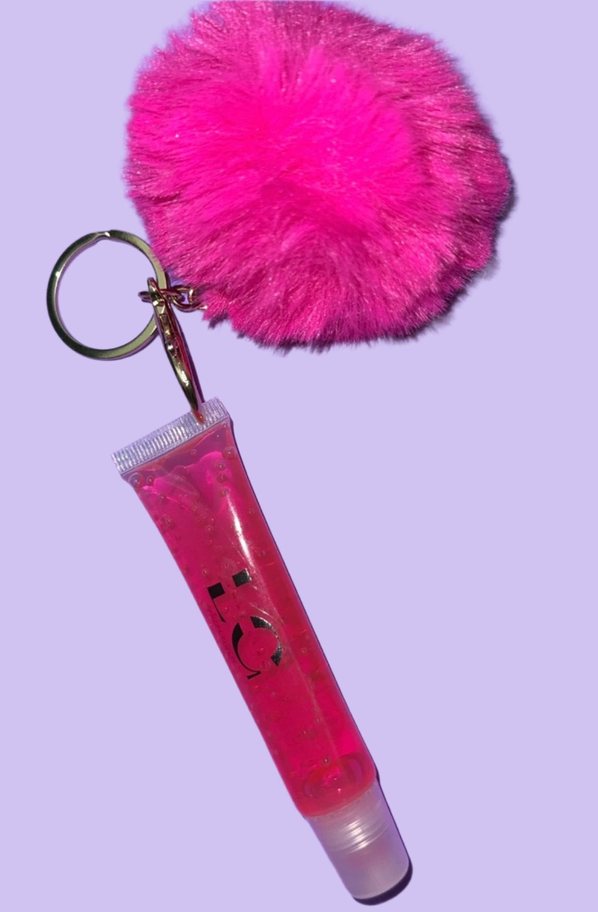 Bubble Gum Lipgloss Pom Pom Keychain